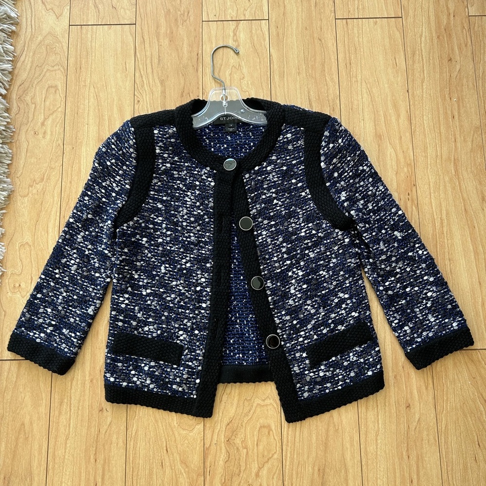 St. John Navy Tweed Blazer with Black Trim